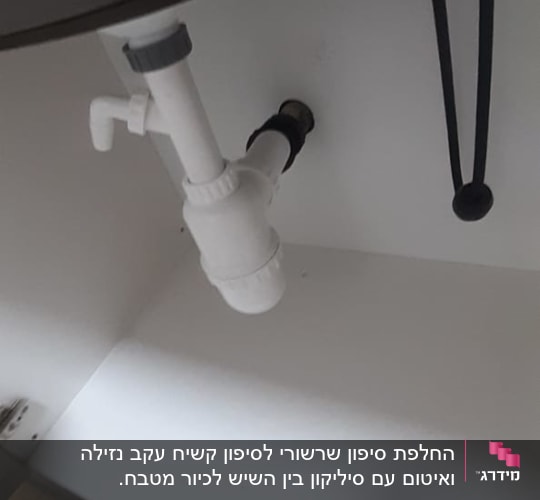 צנרת לבנה מתחת לכיור עם ברזים